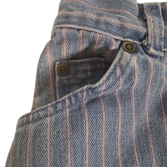 Y2K Street Worn Pink on Blue Pinstripe Denim Mini Skirt Size S 90s - Picture 4 of 14